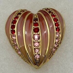 Vintage Monet Heart Shaped Pin Brooch Pin, Enamel With Pink and Ruby Rhinestones